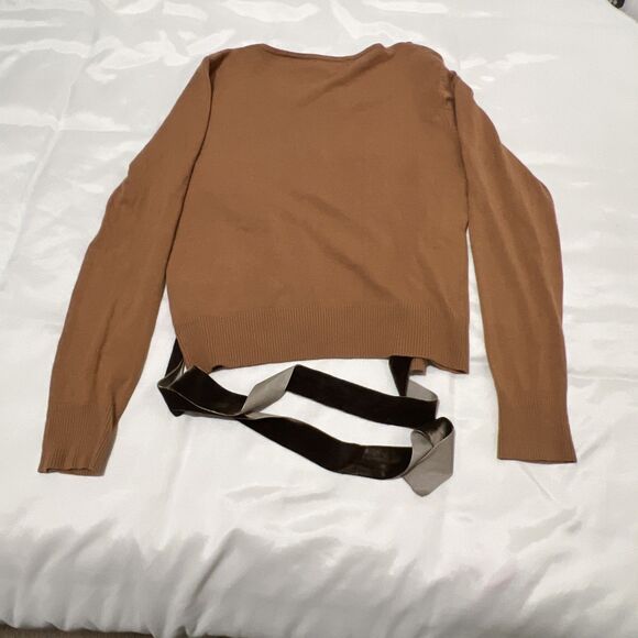 Luciano Dante Shrug Crop Cardigan Beaded Embroidered Velvet Velour Belt Brown M - Picture 7 of 8